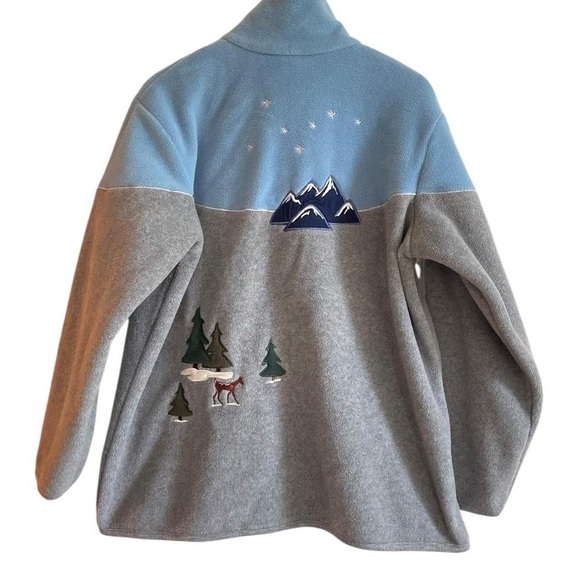 Northern Reflections Cozy Warm Blue Grey Fleece Jacket Embroidered Winter Cabin - Picture 5 of 8